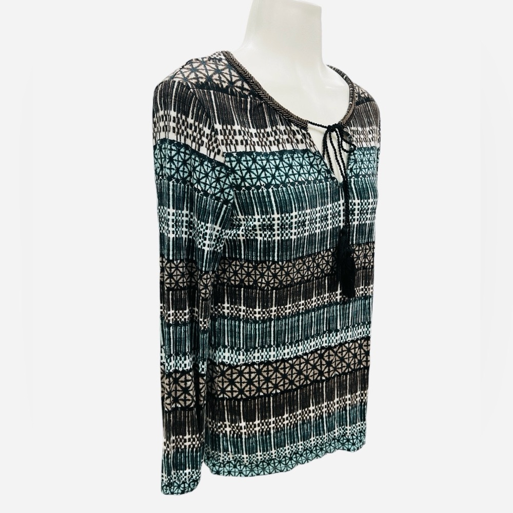 Rose & Olive Women's Green Brown Boho Tunic Top Shirt Paisley Tassels Size M - Picture 7 of 11